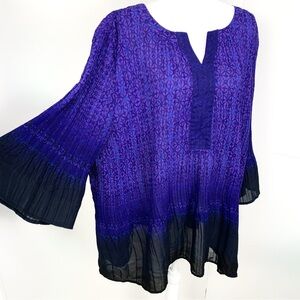Catherines Women Plus Size 3X Tunic Top Purple Chiffon Flare Sleeve Pleated Boho